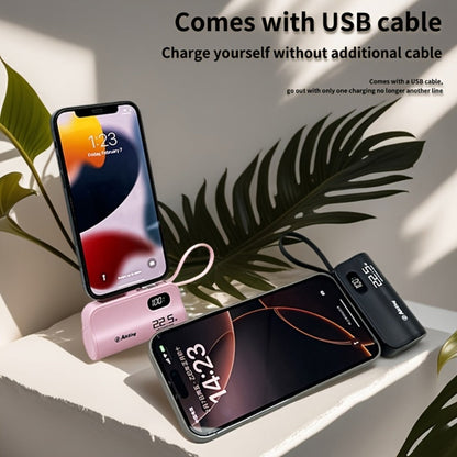 5000mAh Capsule-Style Power Bank with 22.5W Marking, Hidden Stand, Digital Display and USB Cable