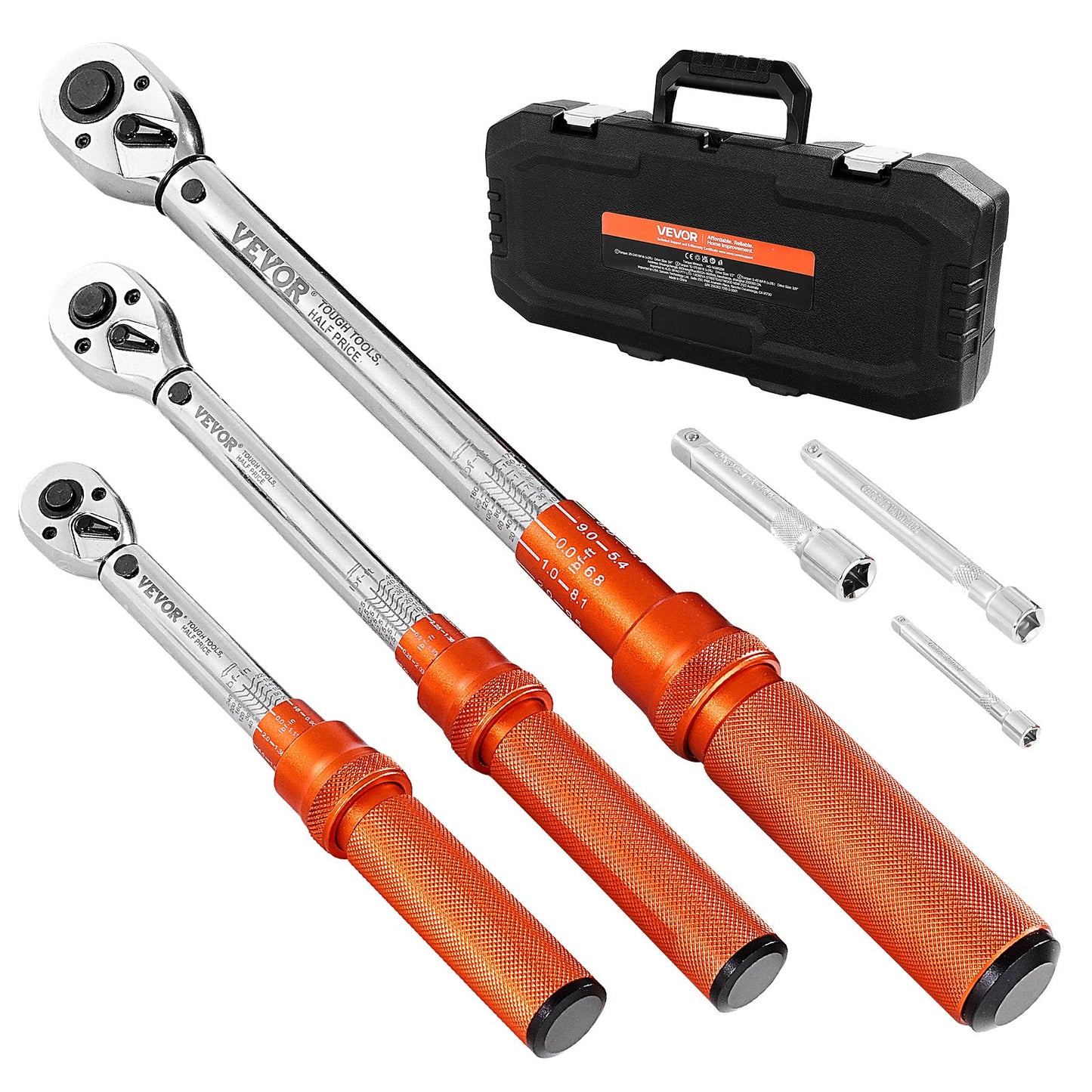 Click Torque Wrench Set 3-Piece – 1/4 3/8 1/2 Inch Drive, Dual-Direction 72-Tooth Reversible Ratchet, ±3% Accuracy with Calibration
