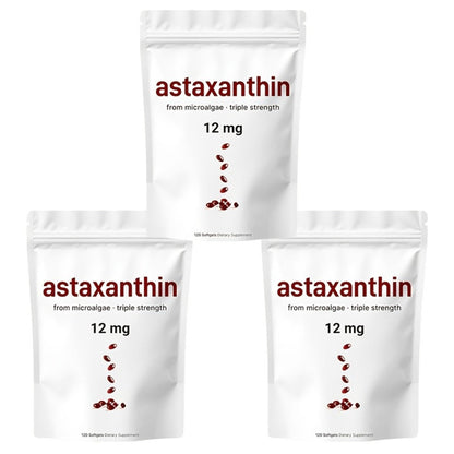 Astaxanthin 12mg Softgels 3-Pack 120ct 4-Month Supply for Bath Time, Home Spa and Personal Care