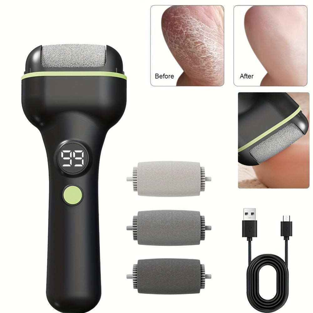 Foot Callus Remover Electric Rechargeable 3 Interchangeable Grinding Heads LCD Display Portable Electronic