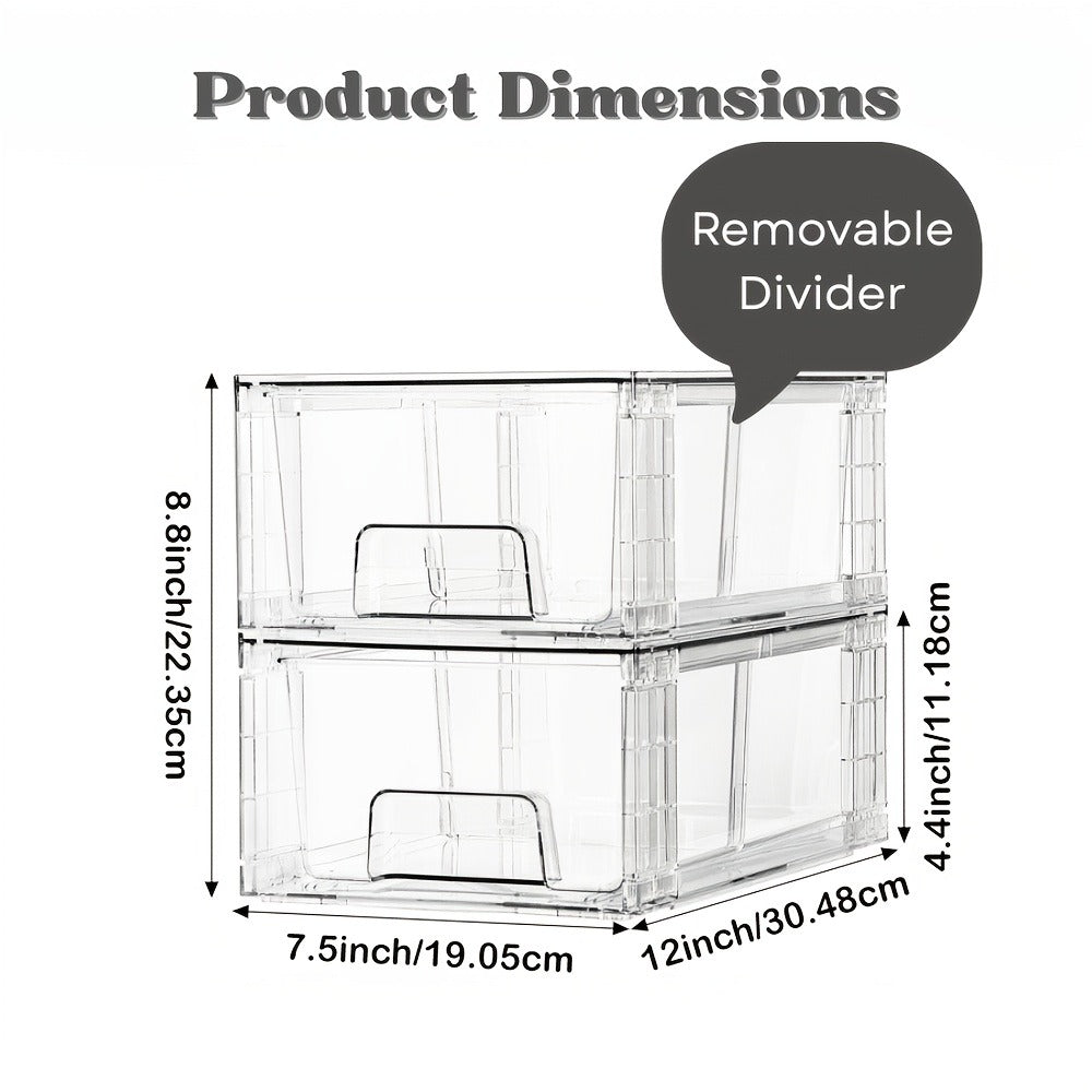 Clear Acrylic Storage Drawers with Handles – Stackable Refrigerator and Pantry Organizer Bins for Snacks Fruits and Vegetables