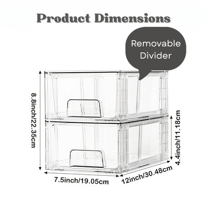 Clear Acrylic Storage Drawers with Handles – Stackable Refrigerator and Pantry Organizer Bins for Snacks Fruits and Vegetables