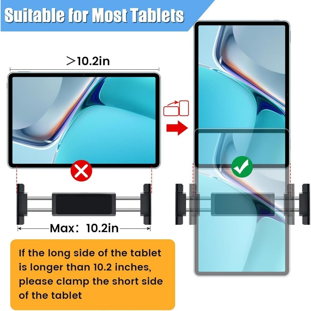 Car Headrest Tablet Mount 2-Pack – 360° Rotating Adjustable Holder for iPad & Tablets 5.5–18.4 Inch, Soft Sponge Padding