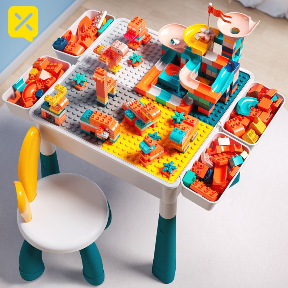 Kids Activity Table Building Blocks LEGO Compatible Play Table for Toddlers, Durable ABS Plastic Space-Saving Corner Design