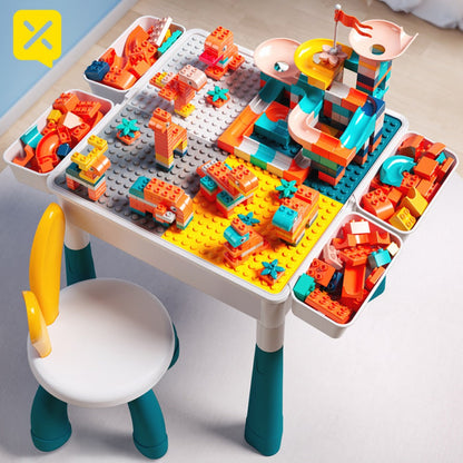 Kids Activity Table Building Blocks LEGO Compatible Play Table for Toddlers, Durable ABS Plastic Space-Saving Corner Design