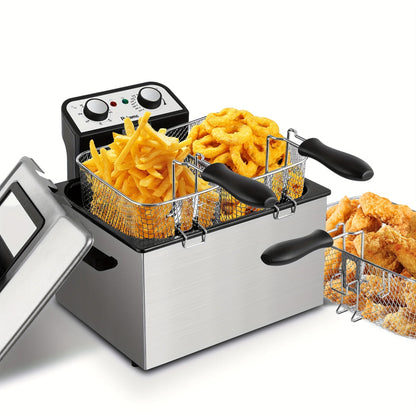 Black Stainless-Steel Deep Fryer with 1.5L to 6L Options, Enamel Inner Pot and Foldable Basket Handle