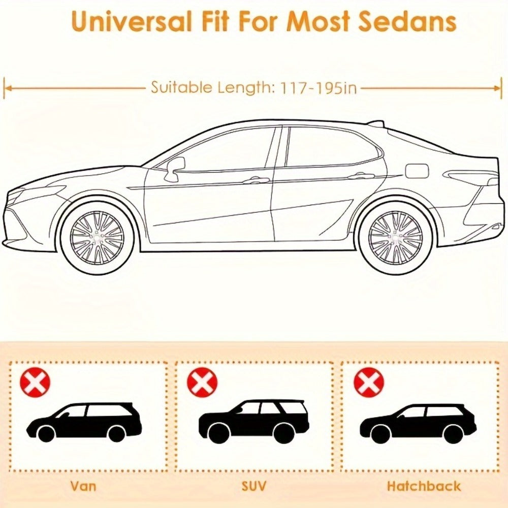 Silver 190T Full Car Cover with Reflective Tabs, Elastic Hem and XL or XXL Size Options for Sedans