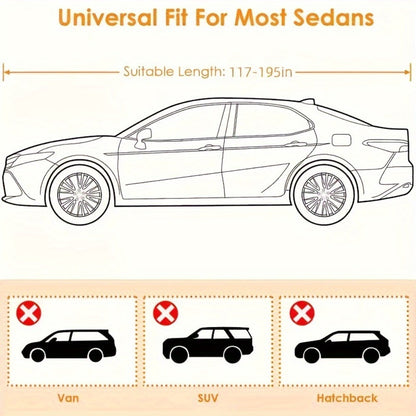 Silver 190T Full Car Cover with Reflective Tabs, Elastic Hem and XL or XXL Size Options for Sedans