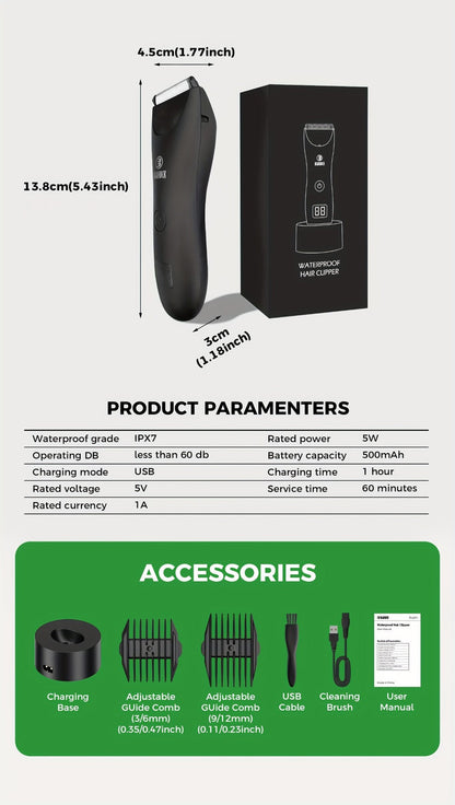 Manscaping Trimmer for Men IPX7 Waterproof Electric Groin & Ball Trimmer Ceramic Blades LCD Battery Display Replaceable Head