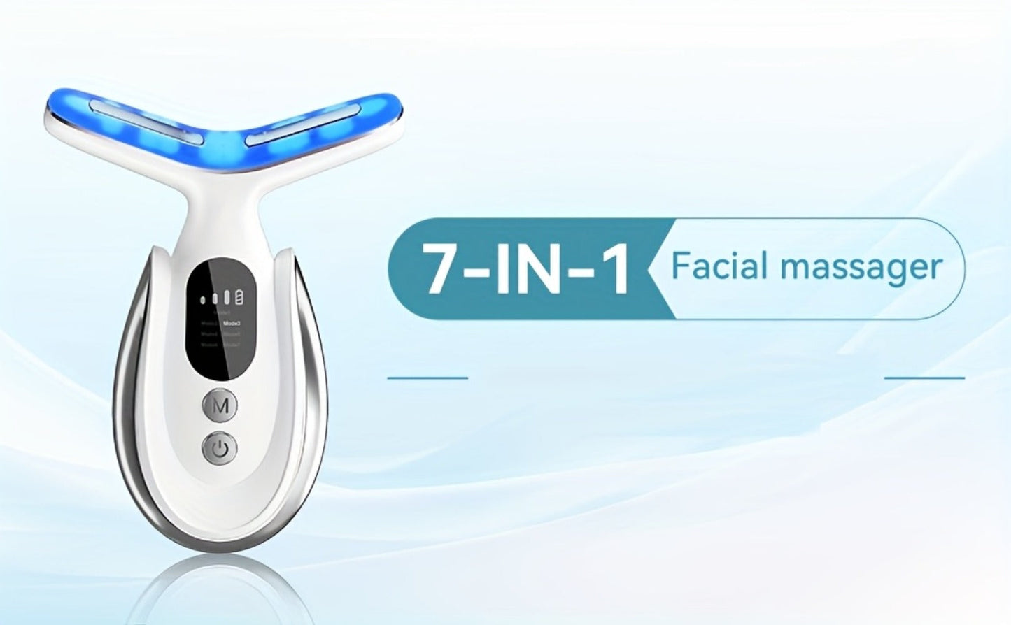 Face & Neck Massager 7-in-1 LED Light Therapy USB Rechargeable - Multifunctional Facial Lifting Wrinkle for Home or Salon Spa Use