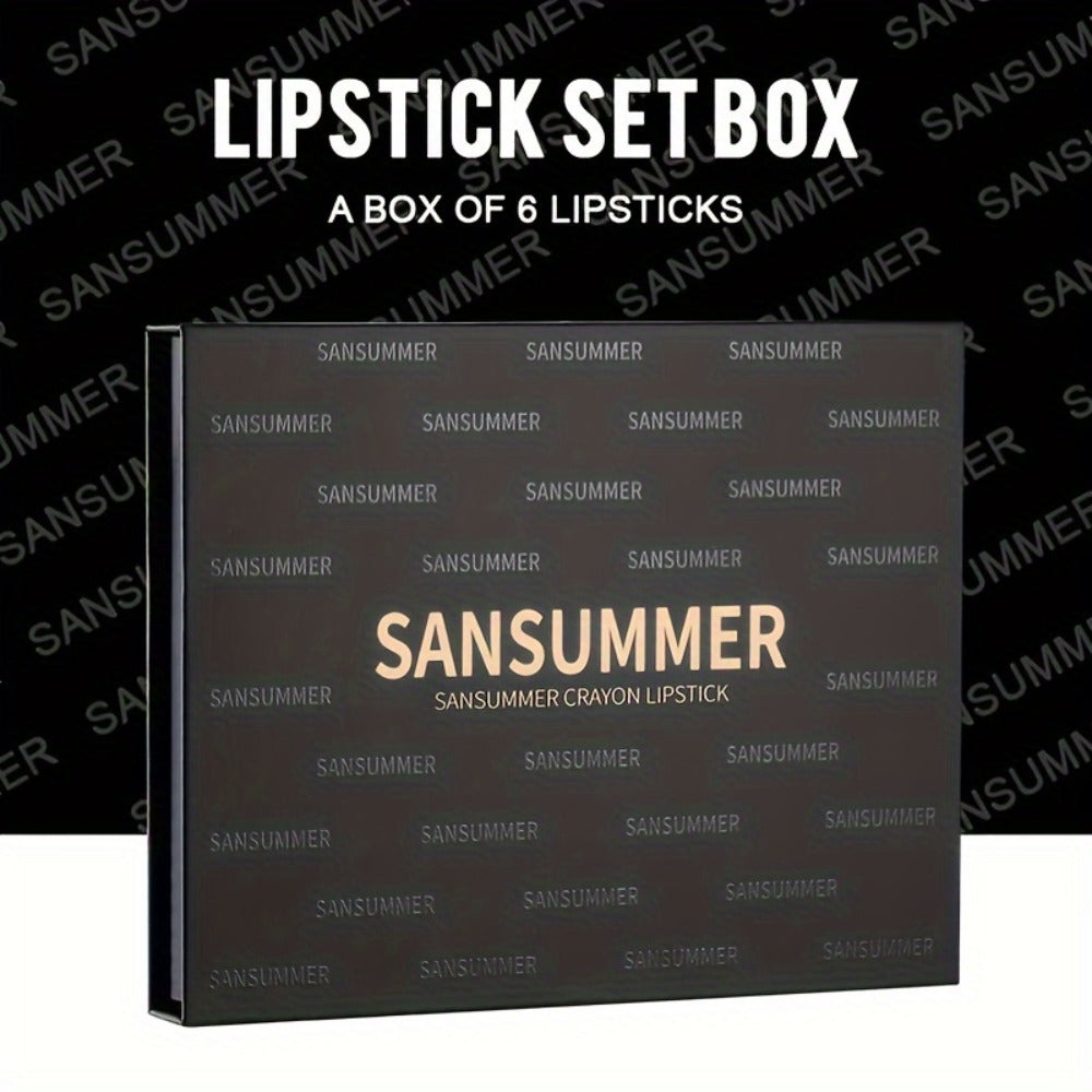 Lipstick Set, SANSUMMER 6-Piece Matte Velvet Crayon Collection in a Black Presentation Gift Box