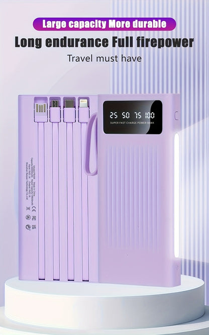 Power Bank for Camping, 10000-30000mAh with 15W Charging, Four-in-One Cable and Four-Mode Camping Light