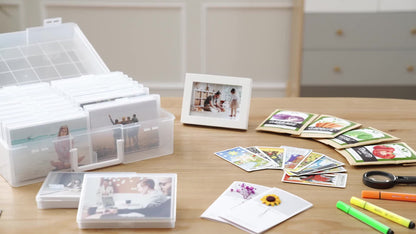 4x6 Photo Storage Box with 14 Inner Photo Keeper Cases Holds 1400 Photos Clear Plastic Photo Organizer with Lids Label Stickers BPA-Free