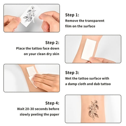 Temporary Tattoos, 32-Sheet Black Animal and Tribal Set with Wolf, Lion, Tiger, Skull and Rose Designs
