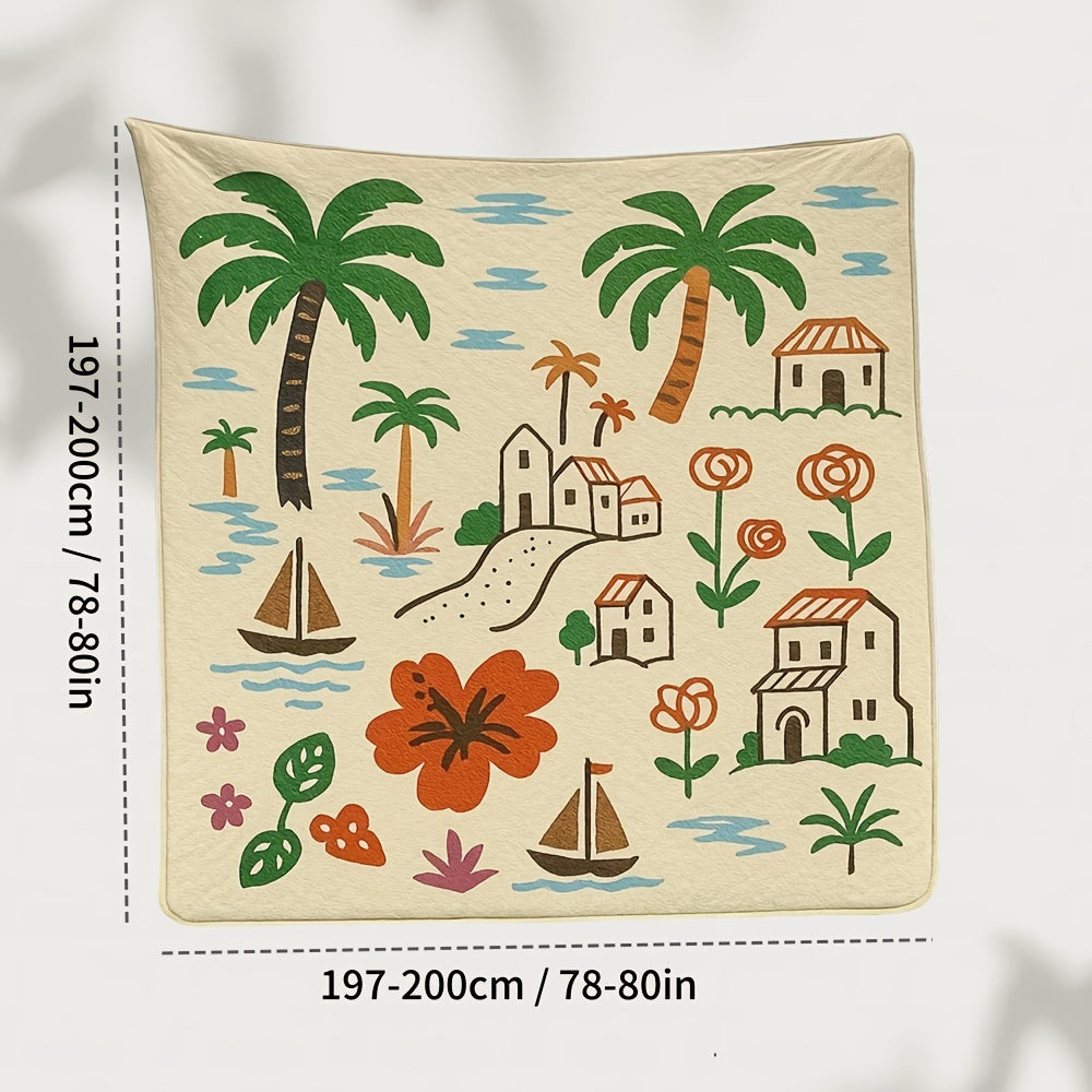 Large Padded Picnic Blanket with Carry Straps in Geometric, Palm-Village or Tropical Leaf Prints