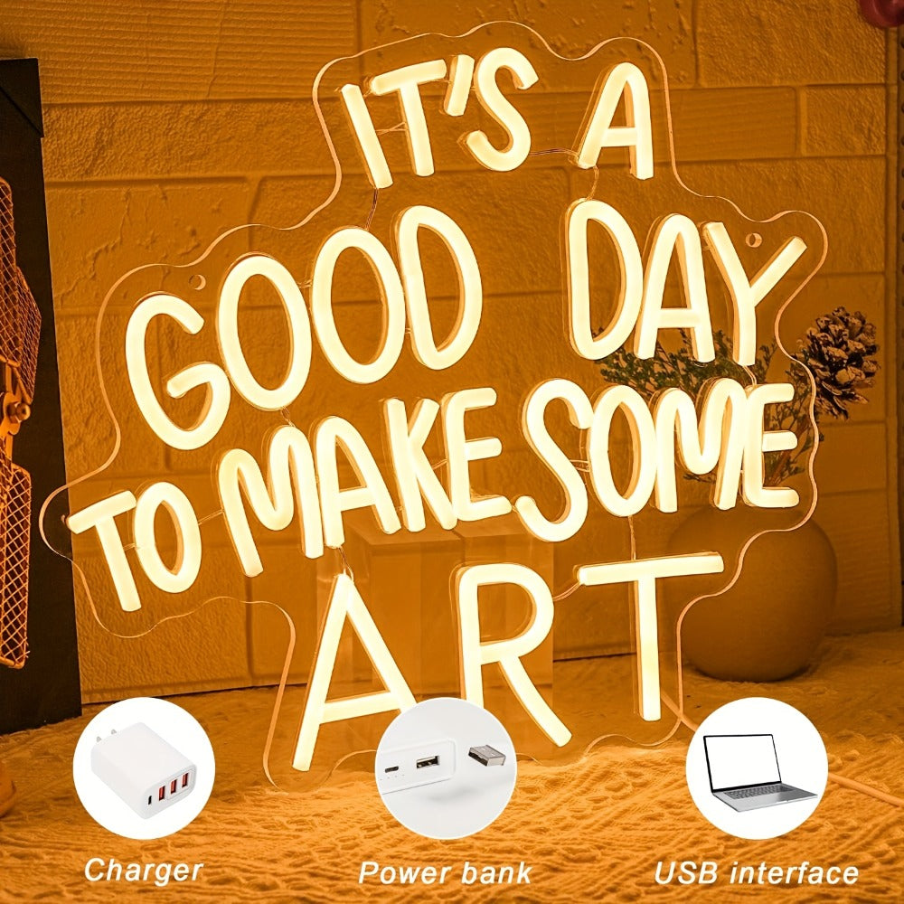 LED Neon Sign "Today Is a Great Day for Creating Art" Dimmable Wall Light for Study Room Classroom Home Living Room