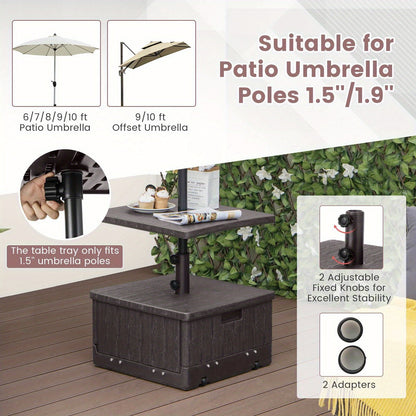 Patio Umbrella Base 3-in-1 Fillable with Table Tray & Planter Box Wheeled Stand Fits 1.5"/1.9" Poles for Garden, Patio and Yard Use