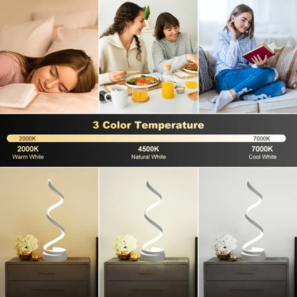 Dimmable Spiral Table Lamp with Touch Control & USB-C Charging Port, 3-Way Brightness Bedside Nightstand Lamp