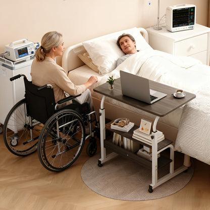 Adjustable Overbed Table with Rolling Shelf Frame and Six Color Checkout Options from Burlap to Deep Glacier