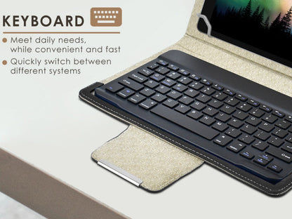 Universal Tablet Case with Wireless Keyboard 10.1 Inch, Removable Bluetooth Keyboard, PU Leather Folio Cover
