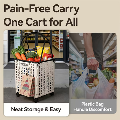 Foldable Shopping Cart with Wheels and Handle Large Capacity Portable Trolley for Grocery Camping Travel Laundry Beach Outdoor Home
