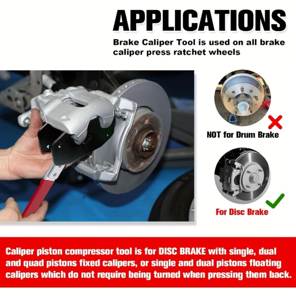 Red-Handle Brake Caliper Piston Press with Channel Plates and Two- or Five-Hook Bundles Pictured