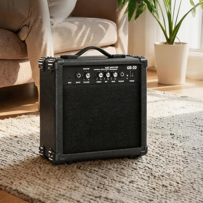 20W Electric Bass Guitar Amplifier with 6.5-Inch Speaker, Volume Treble Bass Middle Controls, Headphone Output Jack