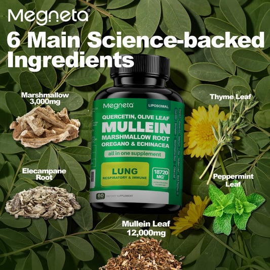 Mullein Leaf Lung Health Supplement with Quercetin, Bromelain, Vitamin C & D3, Zinc & Selenium