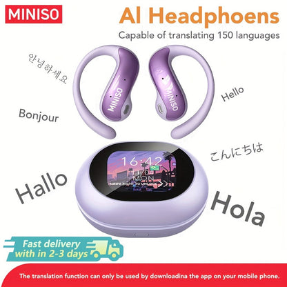 AI Translation Wireless Earbuds Real-Time 135 Languages Open-Ear Design Full-Color Touch Screen for an Everyday Personal Care Routine