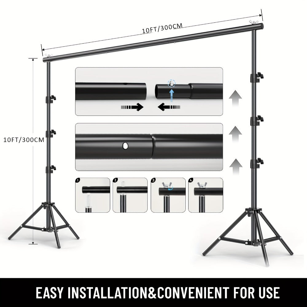 Multi-Size Adjustable Backdrop Stand Kit 10x10ft & 6.5x6.5ft – Heavy Duty Sturdy Background Support System for Photo Studio, Wedding