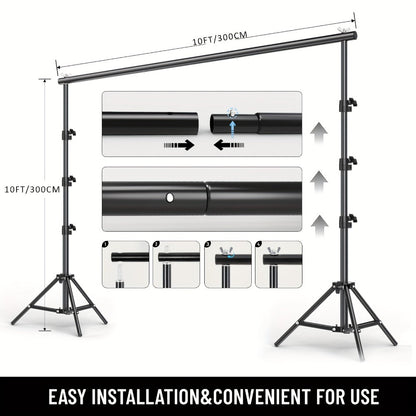 Multi-Size Adjustable Backdrop Stand Kit 10x10ft & 6.5x6.5ft – Heavy Duty Sturdy Background Support System for Photo Studio, Wedding