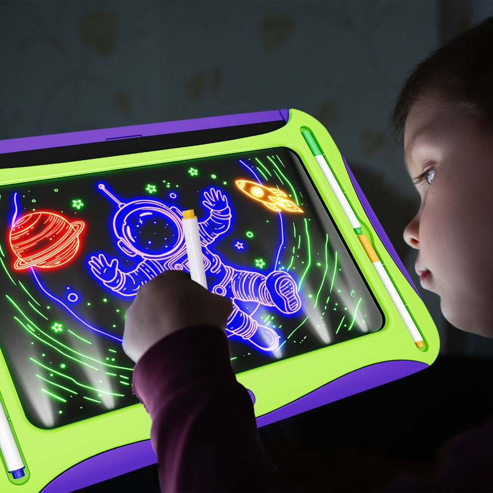 LED Light Up Drawing Board for Kids, 9 Double-Sided Tracing Cards 6 Markers Glow Doodle Travel Art Toy for Girls Boys Ages 3-8