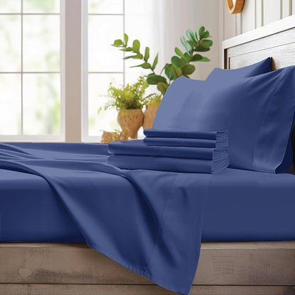 Bamboo Cooling Sheet Set 4pcs, Deep Pocket Fitted Sheet Flat Sheet Pillowcases for Hot Sleepers Twin Full Queen King