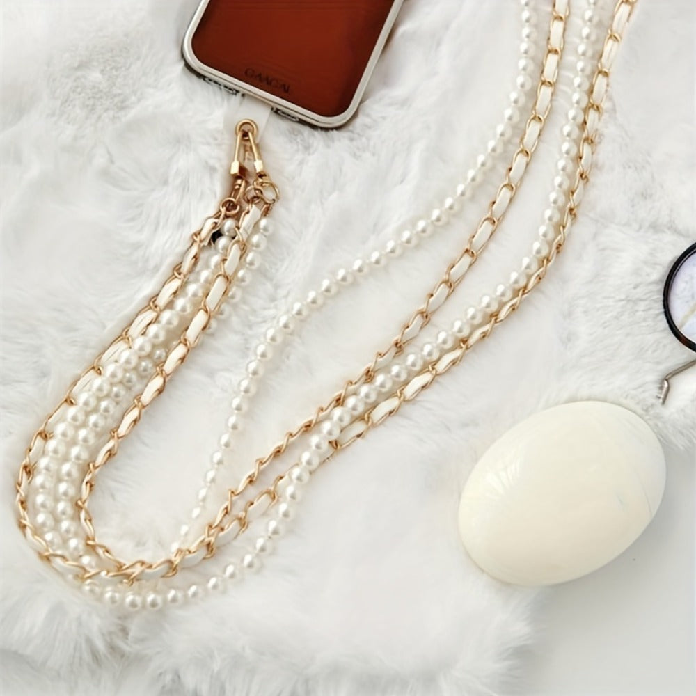 Pearl Double Chain Phone Strap Crossbody Wristband Lanyard for Women Girls with the Listed Color, Size or Set Options for Everyday Carry