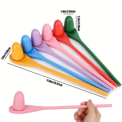 Twelve-Piece Egg-and-Spoon Race Set with Six Colored Spoons and Six Matching Eggs for Lawn Parties