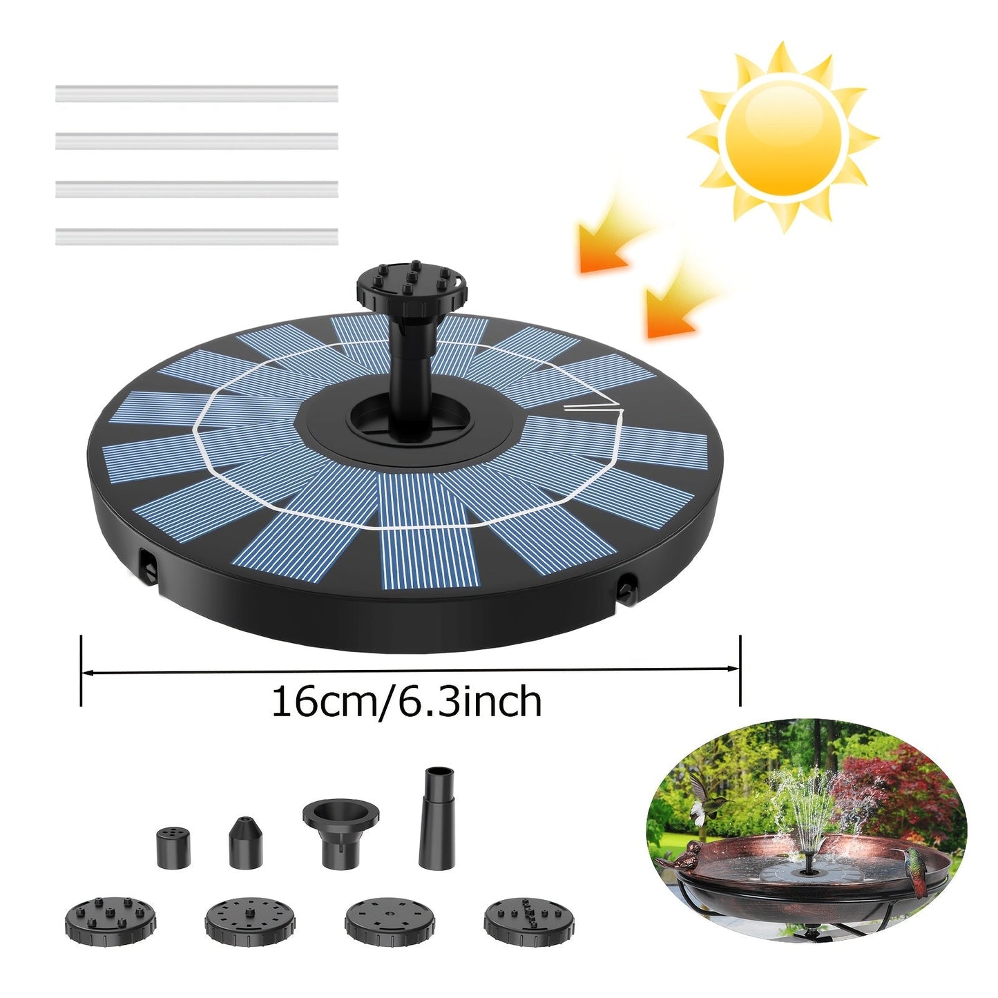 Garden Fountain Solar Powered with Support Rod for Garden, Pathway and Patio Lighting, with the Listed Configuration