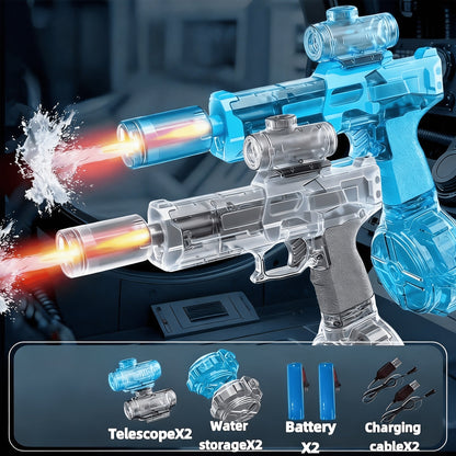Two-Piece Electric Water Blaster Set with Lighted Sights, Rechargeable Batteries and Three Pairings