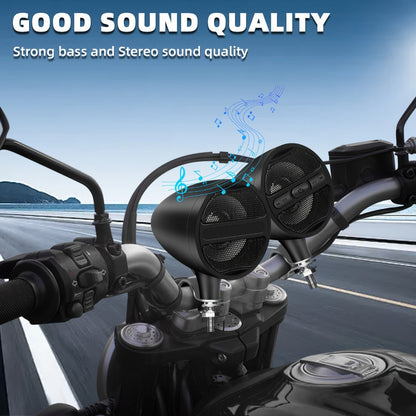 Motorcycle Handlebar Speaker 12V Stereo Audio System with MP3 USB FM Radio Handlebar Mount for Off-Road Dirt Bike ATV Cruiser Waterproof