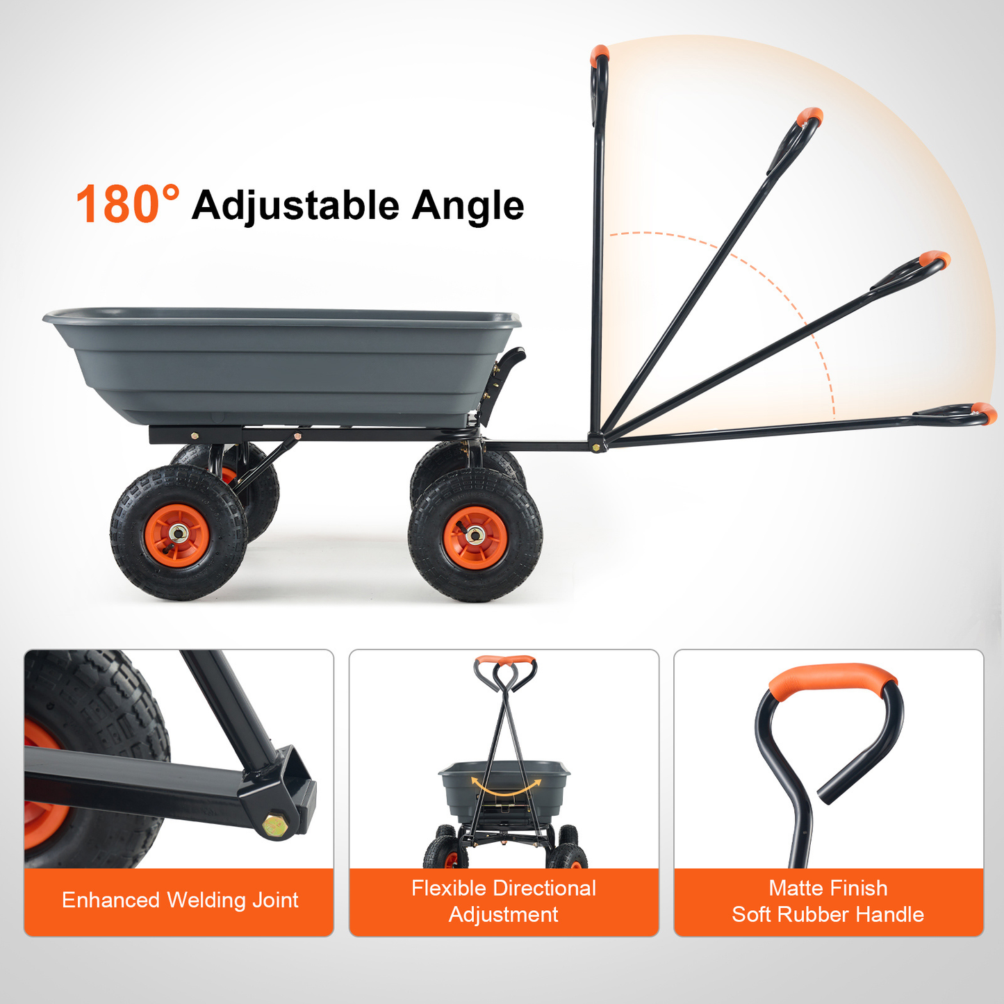 Garden Dump Cart Convertible Flatbed Utility Wheelbarrow with 2-in-1 Handle, Removable Side Panels