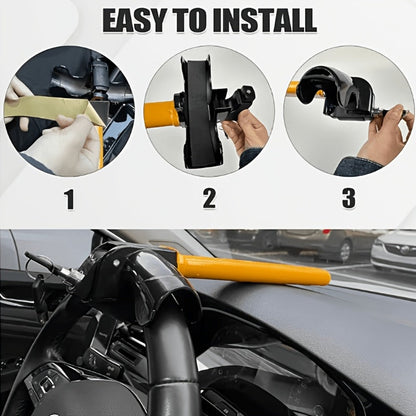 Universal Car Steering Wheel Lock Anti-Theft T-Bar – Heavy-Duty Thick Steel, Cut-Resistant, Computer-Coded Crescent Cylinder