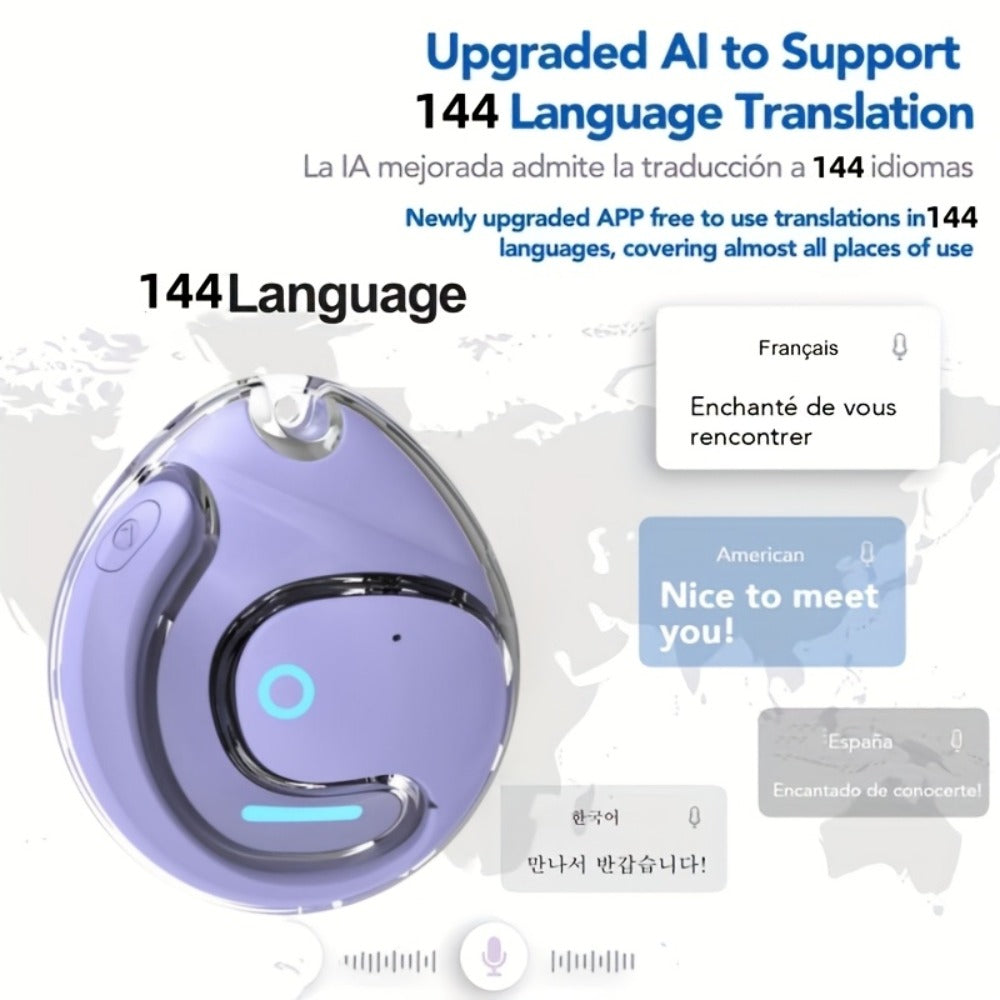 144-Language AI Real-Time Translation Earbuds, Two-Way Interpreter Earphones USB & Battery Rechargeable with Carrying Pouch