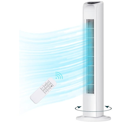 Tower Fan 31 Inch Bladeless, 80° Oscillating Standing Fan with Remote Control, 7.5H Timer & 3-Speed Settings