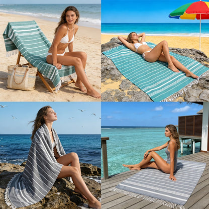 Turkish Beach Towels 2 Pack Sand Free Quick Dry Oversized Extra Large Lightweight Sandproof Compact Pool Swim Travel Camping Vacation Gift