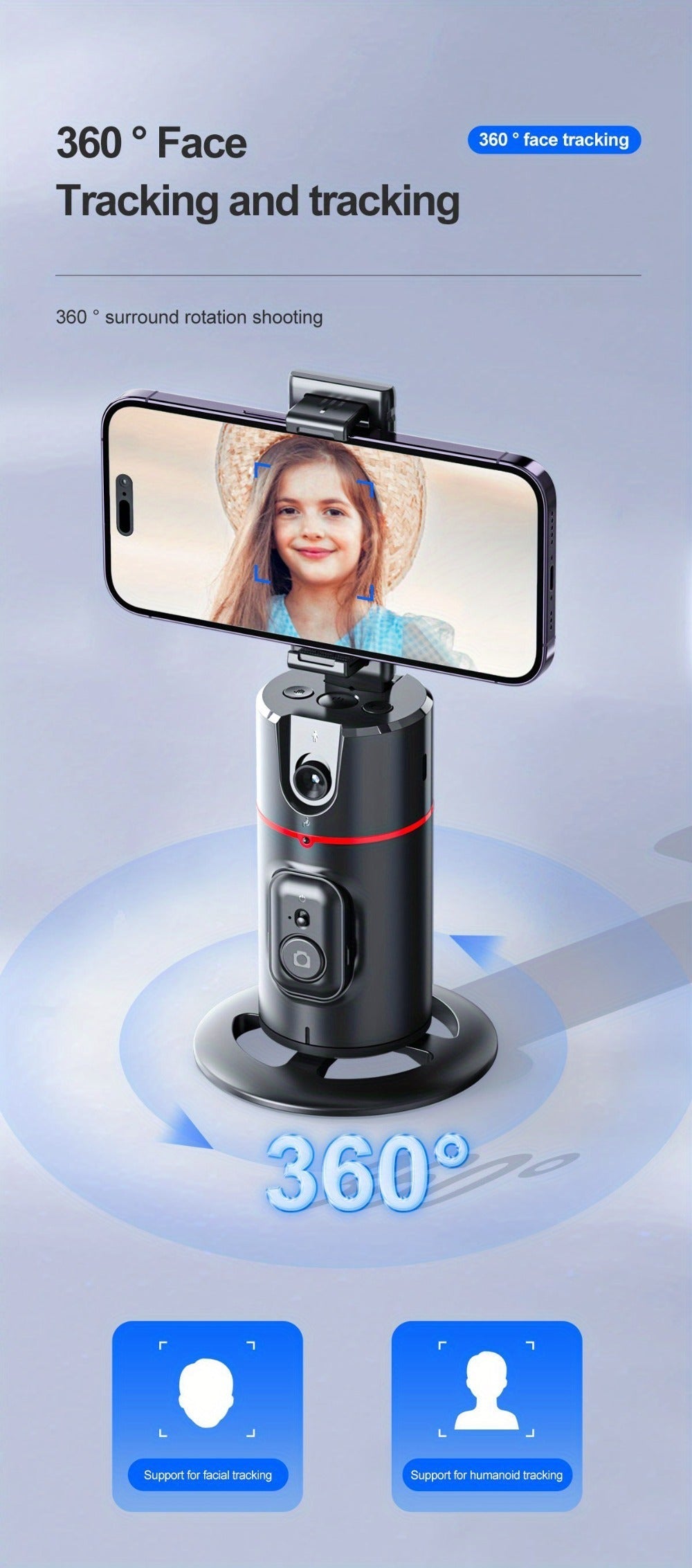 Gesture Control Auto Face Tracking Tripod with 360° Rotation & Wireless Remote No App Required
