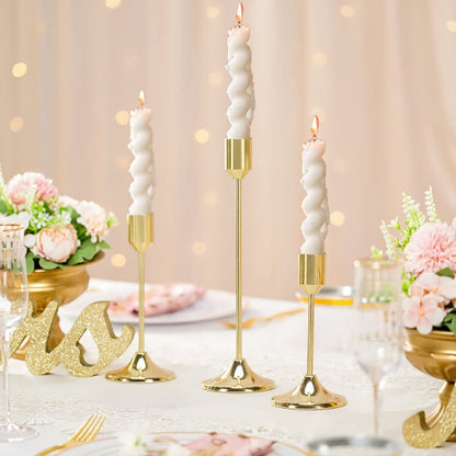 Gold-Tone Cast Iron Taper Candle Holder Set of Six with 15cm, 19cm and 22cm Single-Stem Heights