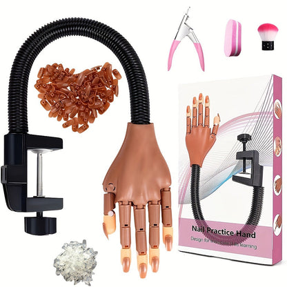 Nail Practice Hand Kit for Acrylic Nails Flexible Training Hand with 200pcs Replacement Nail Pads Clippers
