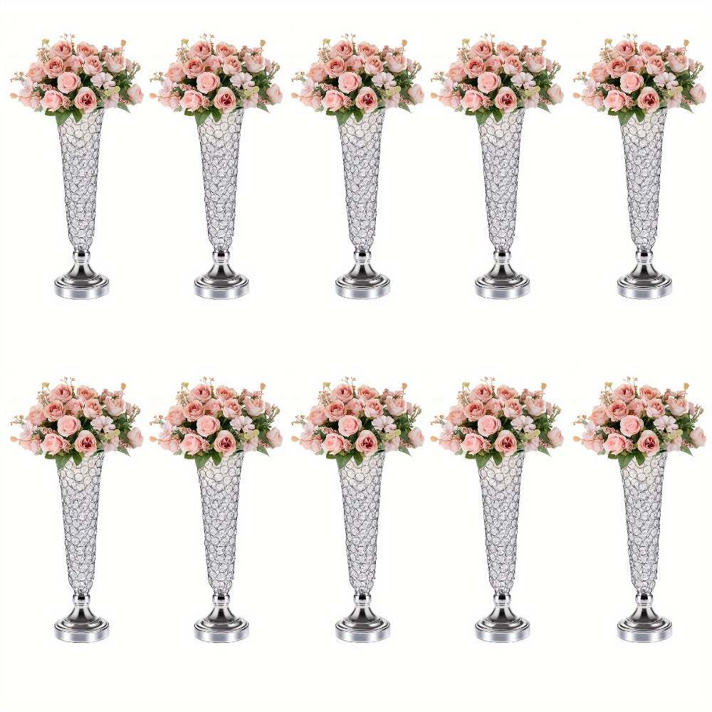 Crystal Trumpet Flower Vase Centerpieces for Wedding Table – Bling Wrought Crystal Vases for Party, Anniversary, Birthday