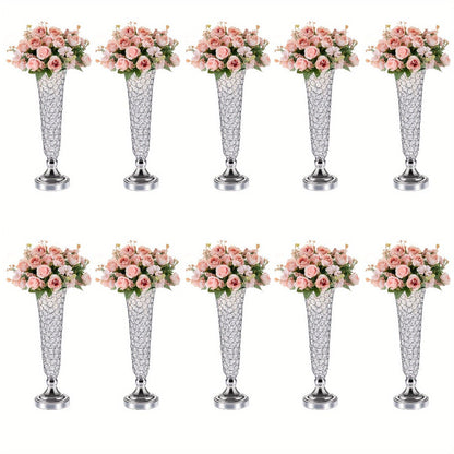 Crystal Trumpet Flower Vase Centerpieces for Wedding Table – Bling Wrought Crystal Vases for Party, Anniversary, Birthday