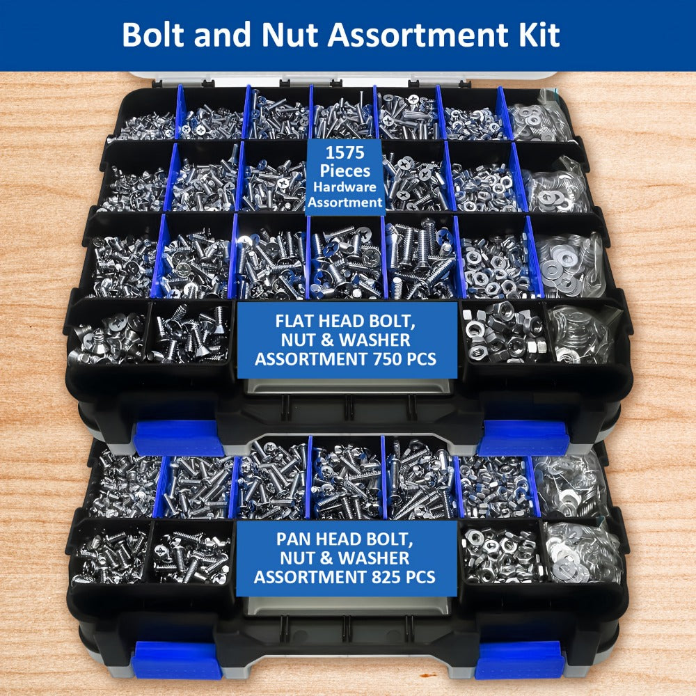 1575pcs 304 Stainless Steel Nuts and Bolts Assortment Kit for Entryways, Bedrooms and Living Spaces