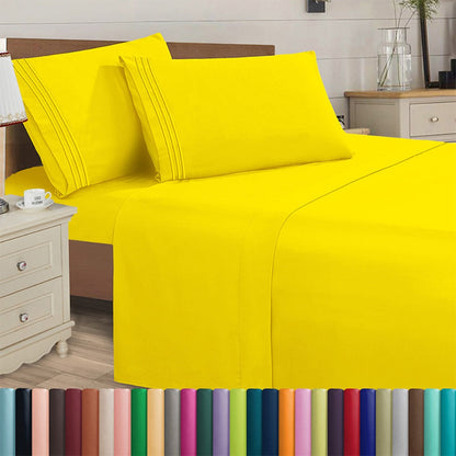 Microfiber Bed Sheet Set 4-Piece Deep Pocket Cooling Sheets Twin Full Queen King Cal King Split King